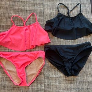 Girls set of 2, old navy brand size 10/12 hot pink swimsuit and a black swimsuit